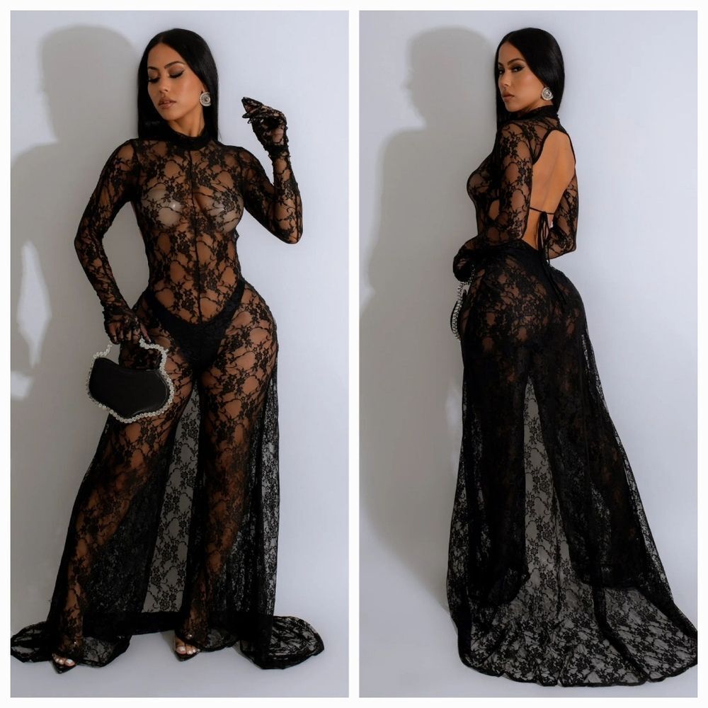 Sexy All Over Lace Part Jumpsuit.Maxi  Dress